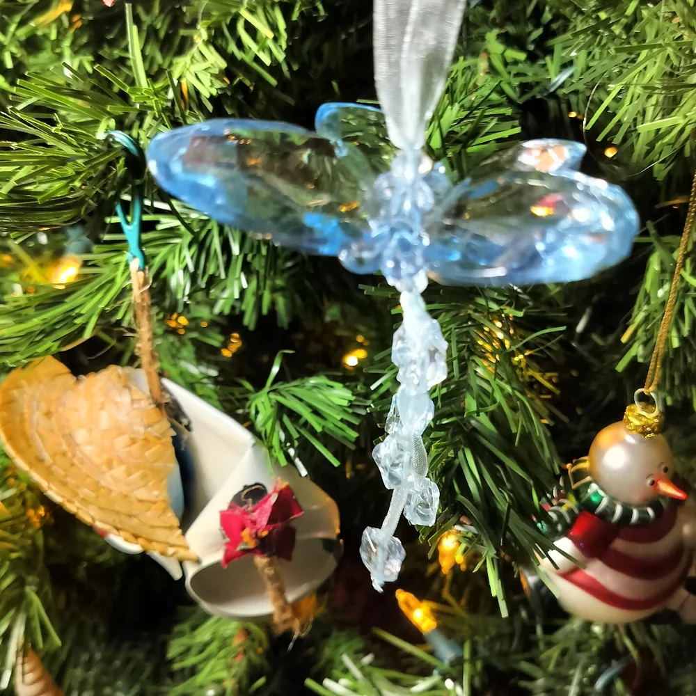 Two Dangling Butterfly Christmas Ornaments